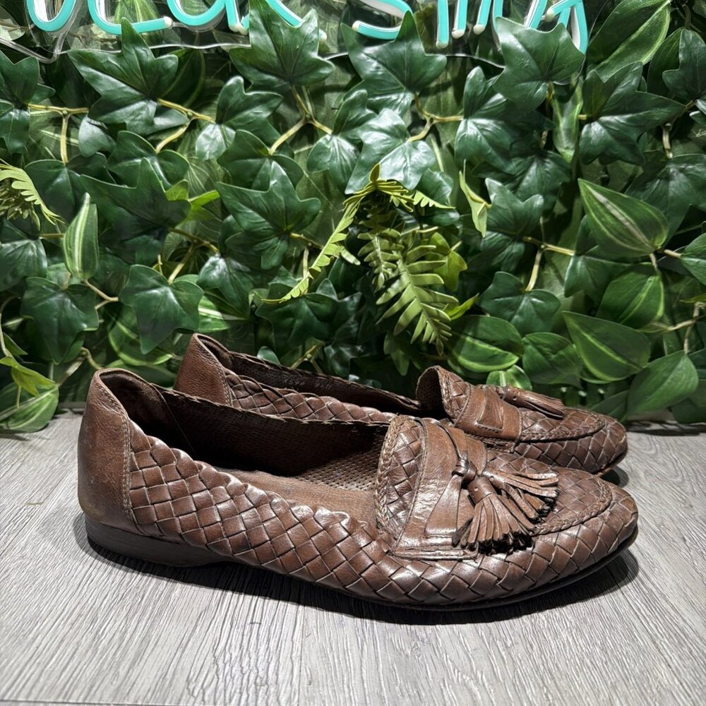 Vtg Bragano Cole Haan Shoes Men Size 9.5 Woven English Calf Loafers Tassel Italy